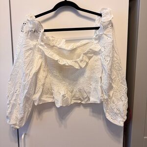 SHEIN White Puff Sleeve Crop Blouse